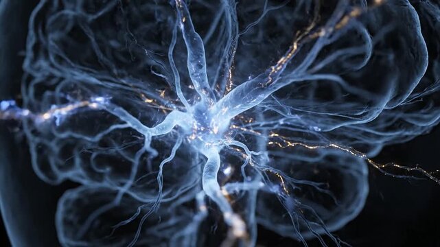 Stunning 3D rendered illustration depicting the advanced complexity of brain neurons, showcasing the vibrant flow of electrical impulses in a futuristic digital network