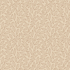 elegant line art brown leaf seamless pattern background