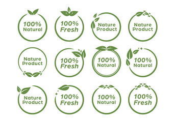 Organic Eco friendly Nature Product Labels badge stamp with Green Leaf Circle Design
