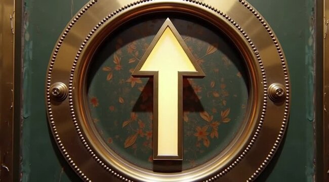 Decorative elevator button with upward arrow design in gold  