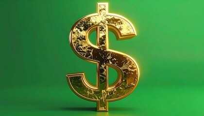 Luminous golden dollar sign on a vibrant green backdrop, exuding wealth and finance in high definition