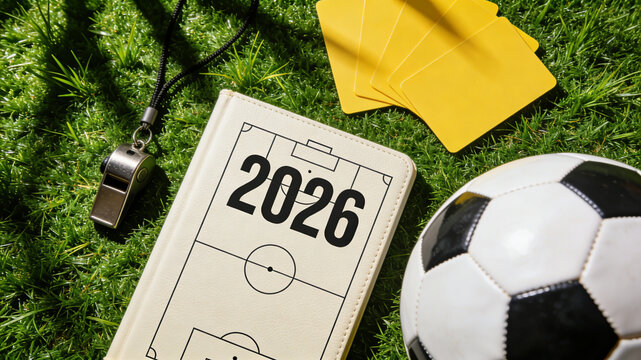 2026 football season planning and soccer championship strategy concept on green grass.