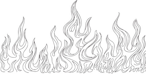 Black and white hand drawn flames with intricate line