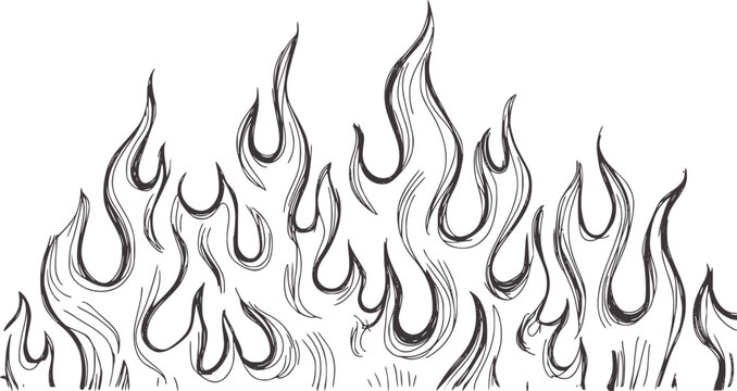 Black and white hand drawn flames abstract style fire