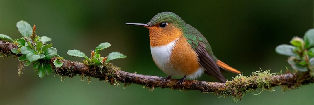 A Buffy Hummingbird bird is perched on a branch