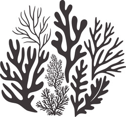 Minimalist black and white digital coral and seaweed © Rakibul V