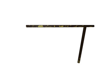 Old metal handrail with broken paint. On isolated transparent background.