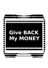 Shark retro monitor with inscription, Give BACK My MONEY, vertical background. On isolated transparent background.