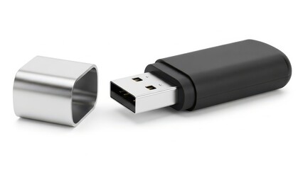 Sleek black and silver USB flash drive.