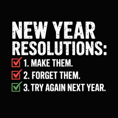 Obraz premium a humorous take on New Year resolutions. The list encourages making, forgetting, and trying again next year.