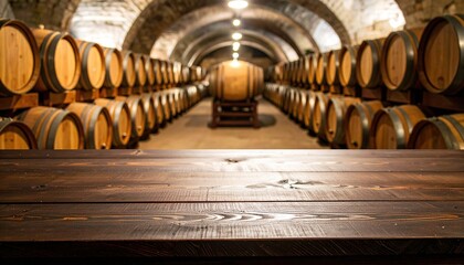 Wine Cellar with Wooden Table Product Display