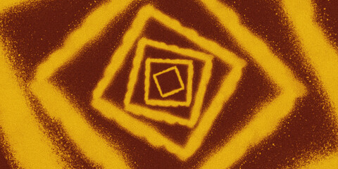 Abstract golden spray paint geometric square tunnel on dark background