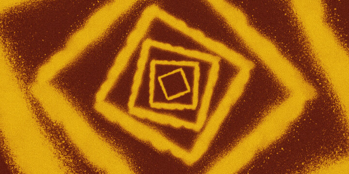Abstract golden spray paint geometric square tunnel on dark background