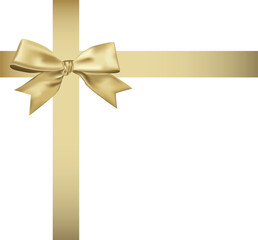 Golden Gift Ribbon Bow on White Background