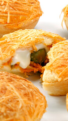 Chicken pie stuffed with cream cheese and olives