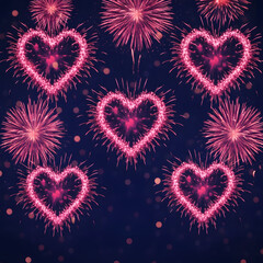 Heart shaped fireworks background romantic love celebration night concept