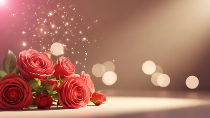 Luxury Red Roses Spotlight Background Romantic Floral Sparkle Valentine Transparent PNG
