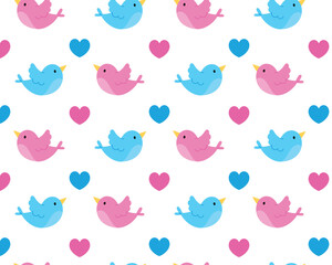 Cute birds. Spring pattern. Vector flat illustration