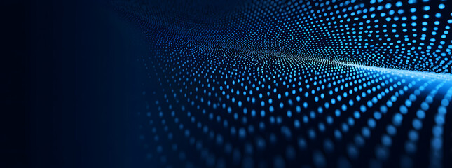 3D abstract dark blue background with dots pattern vector design, technology theme, dimensional dotted flow in perspective, big data, nanotechnology.