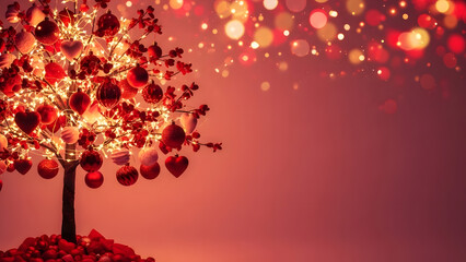 Romantic Heart Tree with Glowing Bokeh Lights Valentine Love Background