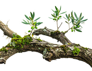Obraz premium Branch of an olive tree with green olives and leaves, on a transparent background
