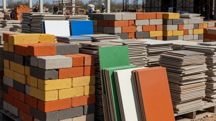 Assortment of Construction Bricks and Tiles at Building Site