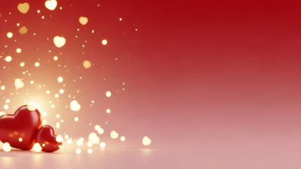 Valentine Heart Bokeh Background Romantic Red Love Design with Copy Space
