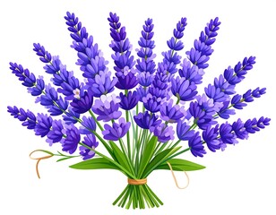 Purple lavender bouquet tied with string, set against a white backdrop with soft shadows for depth and dimensionality