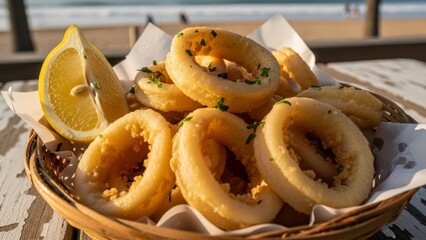 Crispy Golden Fried Calamari Rings Served Appetizer Style