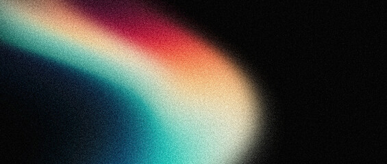 Vibrant orange teal white psychedelic grainy gradient color flow wave on black background, music cover dance party poster design