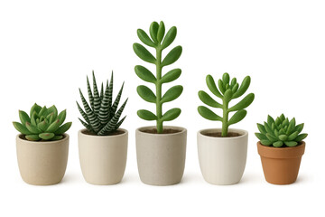 Obraz premium Grouping of diverse succulent potted plants for home decor and indoor gardening on transparent background