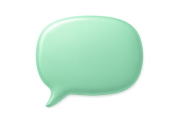 Glossy 3d green speech bubble blank for messaging and social media communication, empty chat box icon with transparent background