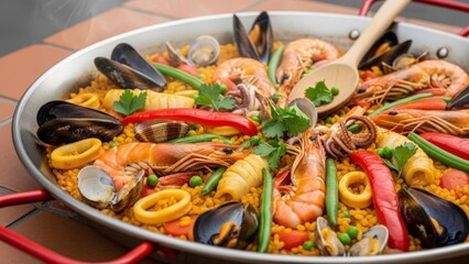 Delicious Spanish Seafood Paella Dish With Rice and Fresh Ingredients