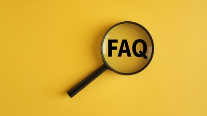 Magnifying Glass Focusing on FAQ Text for Help Support and Frequently Asked Questions Search Concept