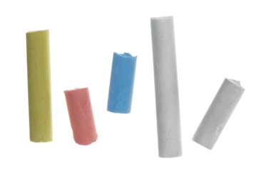 Set colorful piece chalks isolated on background, clipping path