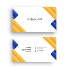Two business cards with yellow and blue design elements.