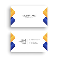 Two business cards with yellow and blue design elements.