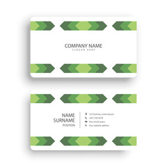 Business card design with green arrows pattern.
