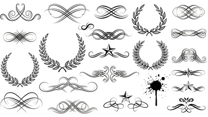 Fototapeta premium Vintage ornate decorative elements set with floral frames borders and calligraphic flourishes for elegant design