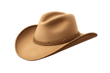 Cowboy hat with braided band representing western culture, country spirit, and rodeo fashion, transparent background