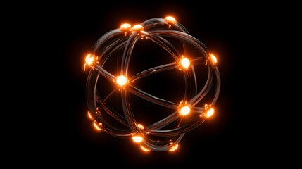 Abstract Glowing Network Sphere on Black Background.