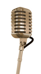 Microfono vintage su sfondo trasparente, rendering 3d