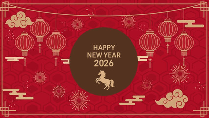 Naklejka premium Celebration of the Lunar New Year 2026 with traditional elements and festive decorations