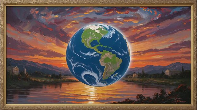 Impending new year 2026 depicted with dramatic sunset over tranquil water and earth visualization