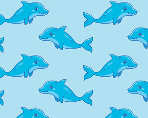 Fototapeta premium Cute cartoon dolphin. Sea pattern. Isolated background. Vector illustration
