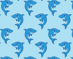Fototapeta premium Cute cartoon shark Sea pattern. Isolated background. Vector illustration