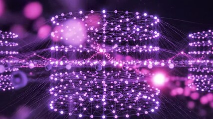 A mesmerizing digital representation of interconnected purple nodes and lines forming a complex network against a dark background - Powered by Adobe