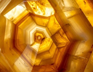 Interior view of amber stone. Translucent layers form an octagon