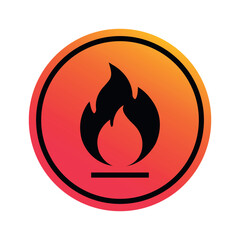 Vector Hazard Gradient Fire Icon Button on White Background. Black Flame Silhouette on Circle for Web. Flammable Liquid Warning Symbol.