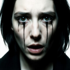 portrait of a young woman with black tear